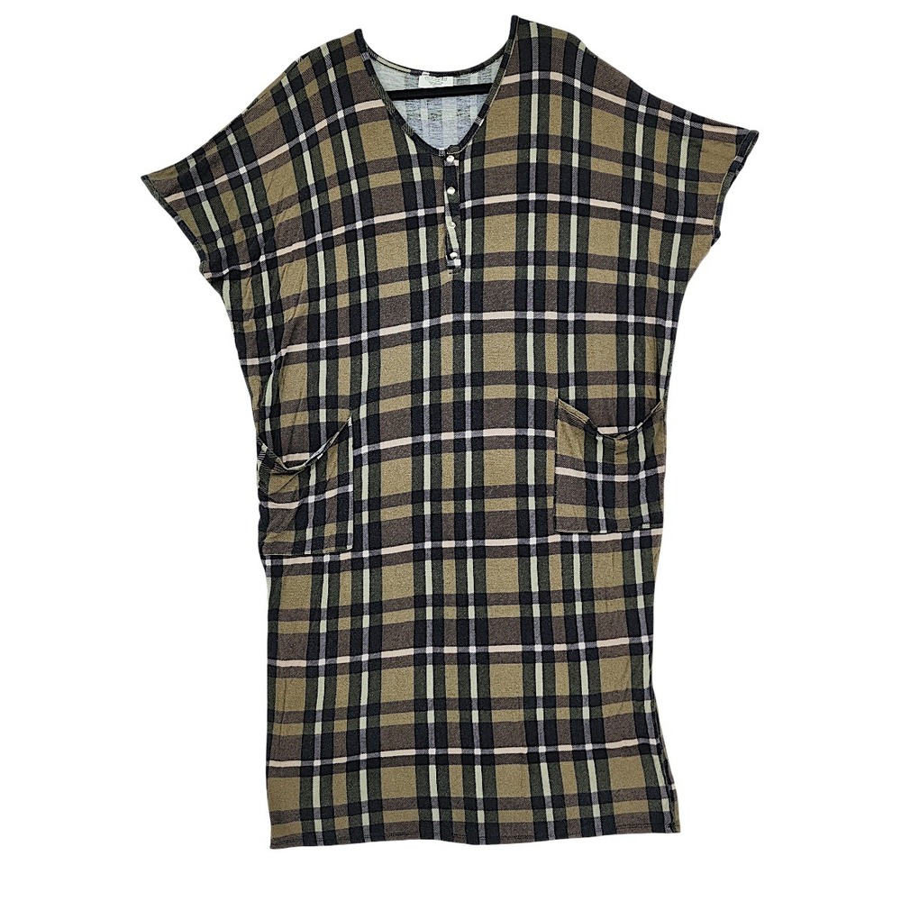 Dwell Slumber Cocoon Nightgown House Dress‎ OS Caftan Plaid Loungewear USA - Picture 11 of 12